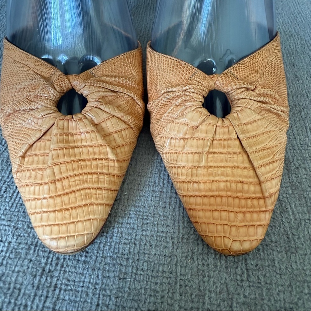 GIORGIO ARMANI Womens Croc Embossed Leather Heels Brown Tan Slingback Sz 38 1/2 - Picture 10 of 13